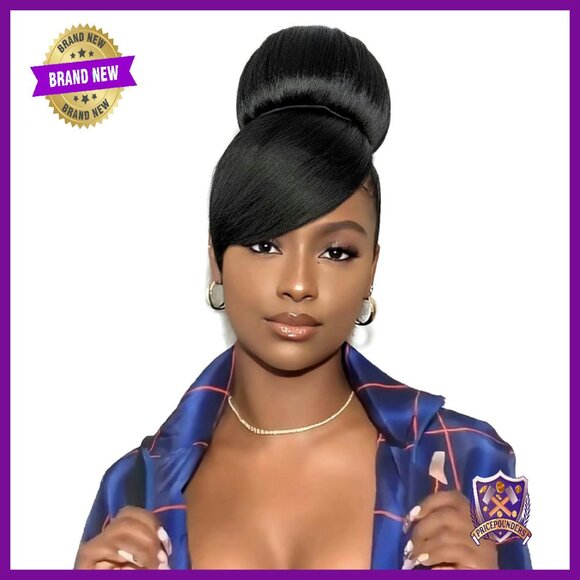 Extra Large Clip-In Bun & Bangs Set Synthetic Hair Updo for Weddings & Parties